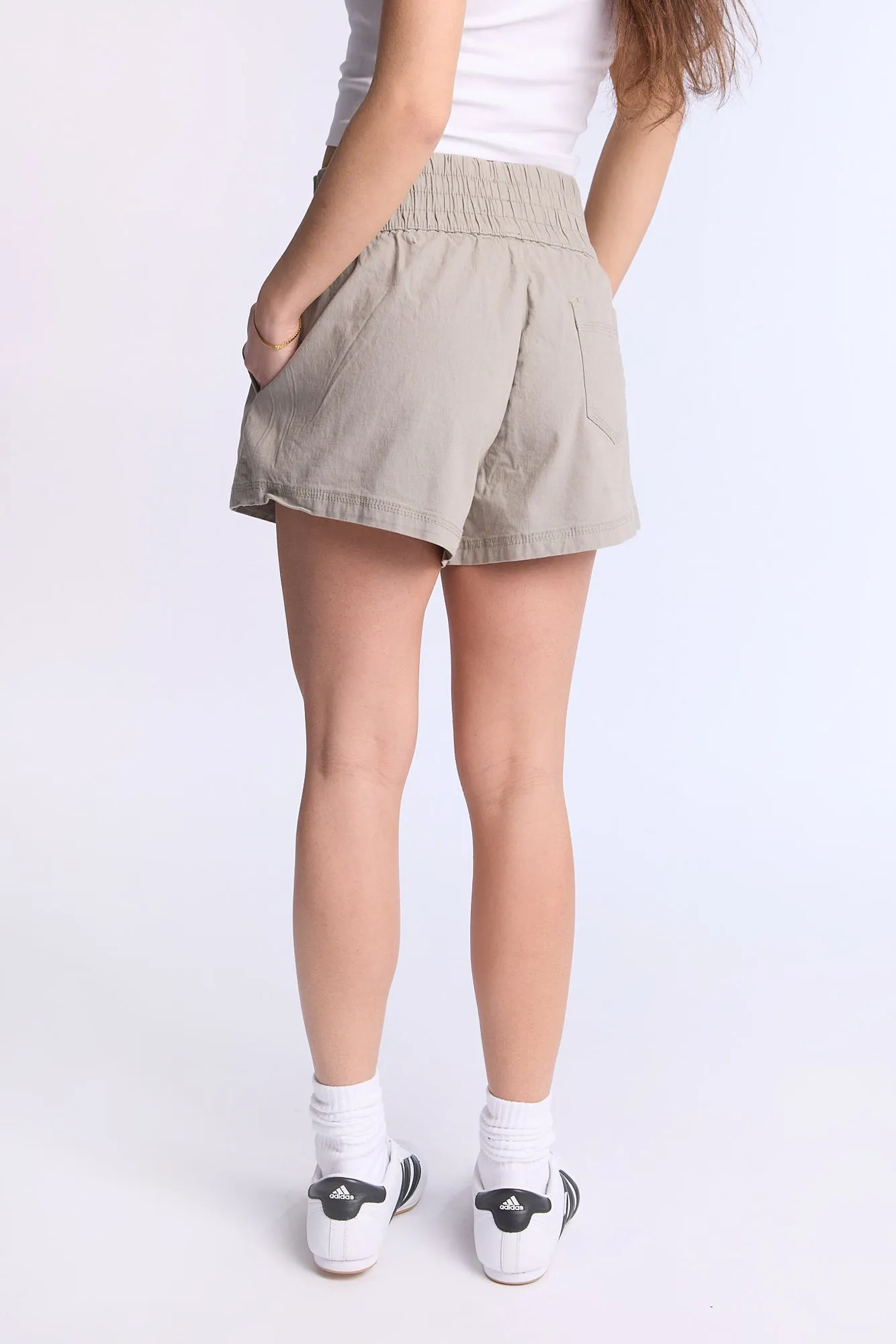 Mid Rise Twill Paperbag Shorts