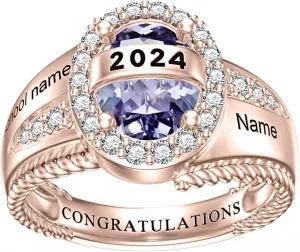 Midari Customizable Women's Class Ring for High School and University Grads, 925 Sterling Silver/10k/14k/18K, Birthstone Personalized Class Ring Graduation Gift for Women Girl Her