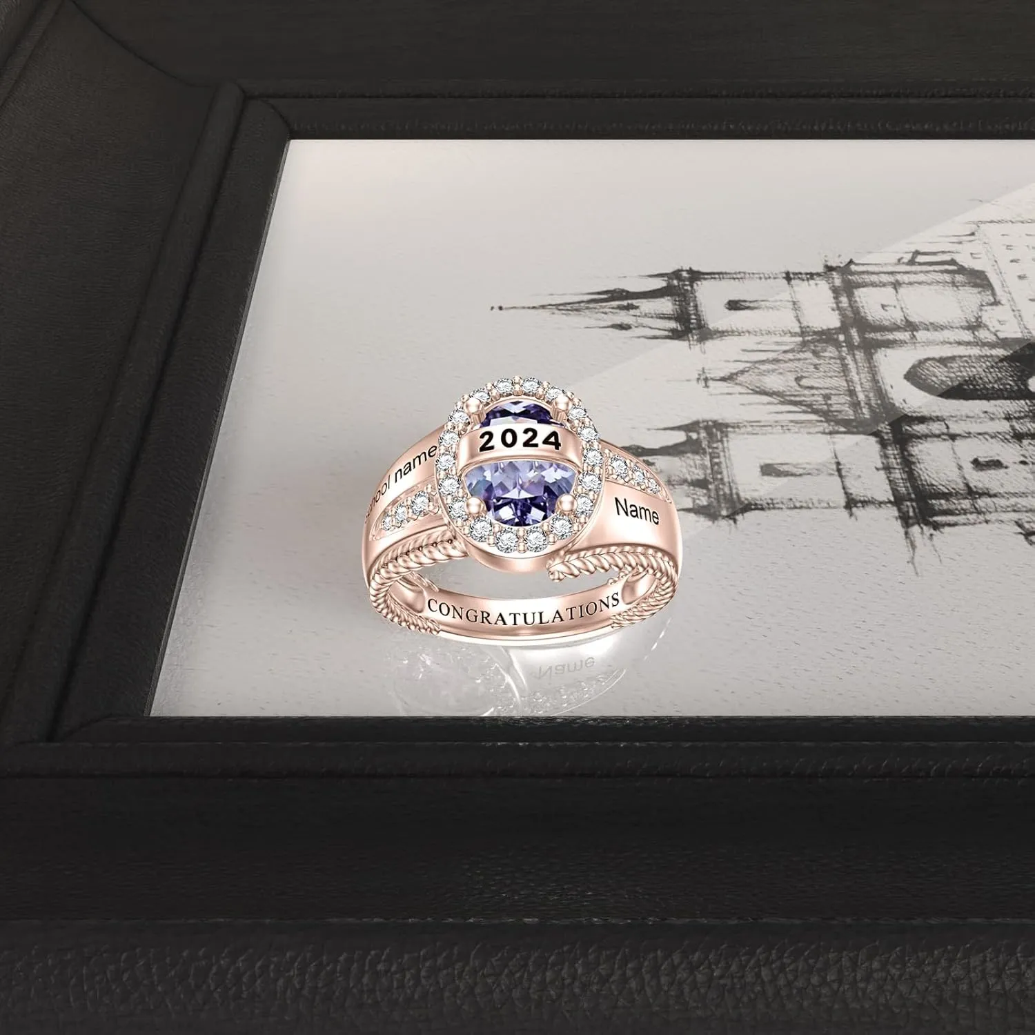 Midari Customizable Women's Class Ring for High School and University Grads, 925 Sterling Silver/10k/14k/18K, Birthstone Personalized Class Ring Graduation Gift for Women Girl Her