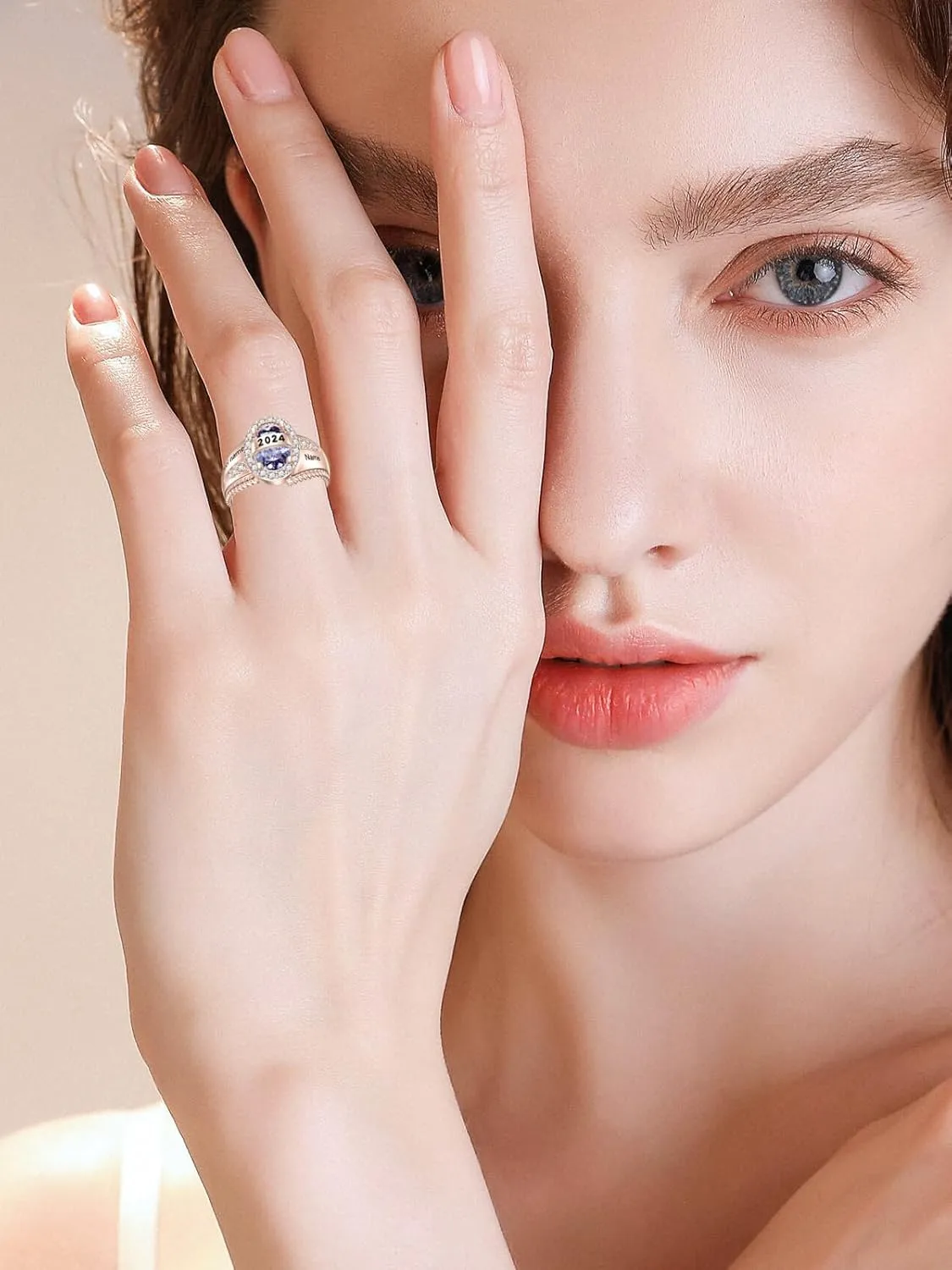 Midari Customizable Women's Class Ring for High School and University Grads, 925 Sterling Silver/10k/14k/18K, Birthstone Personalized Class Ring Graduation Gift for Women Girl Her
