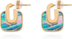 Milan Chiva 14K Gold Statement Stud Earrings for Women, Geometric Abalone Shell Earrings, Dainty Hypoallergenic Hoop Earrings Jewelry
