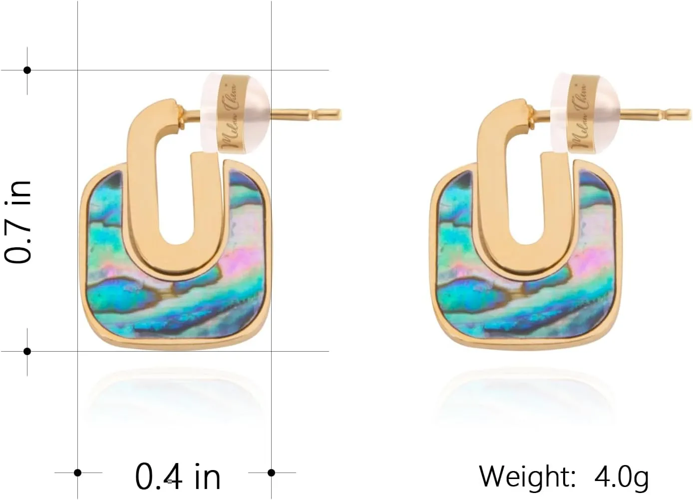 Milan Chiva 14K Gold Statement Stud Earrings for Women, Geometric Abalone Shell Earrings, Dainty Hypoallergenic Hoop Earrings Jewelry