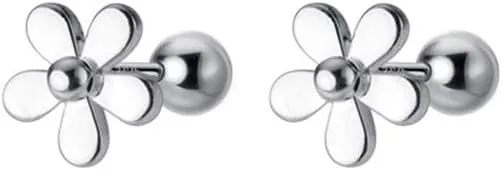 Minimalist 18G Daisy Flower Stud Earrings S925 Sterling Silver Dainty Tiny Small Cartilage Tragus Earring Ear Piercing Studs Helix Barbell Hypoallergenic for Women
