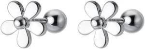Minimalist 18G Daisy Flower Stud Earrings S925 Sterling Silver Dainty Tiny Small Cartilage Tragus Earring Ear Piercing Studs Helix Barbell Hypoallergenic for Women