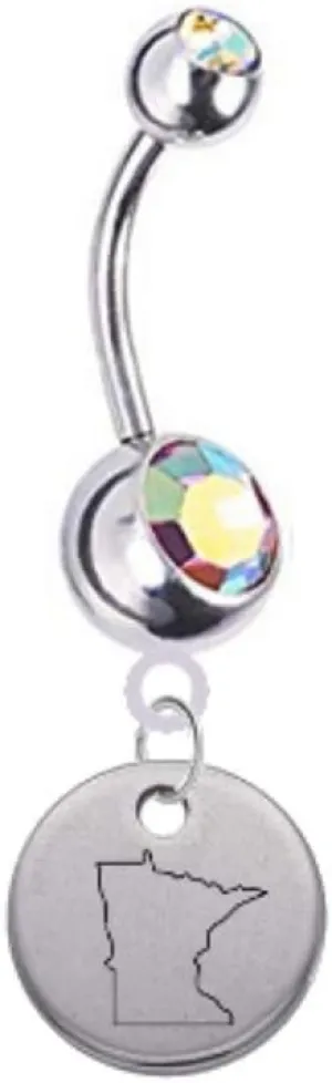Minnesota State Silhouette Belly Button Navel Ring - Customize Your Gem Color