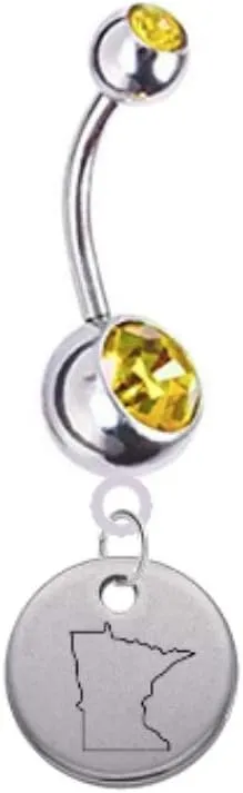 Minnesota State Silhouette Belly Button Navel Ring - Customize Your Gem Color