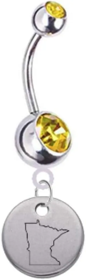 Minnesota State Silhouette Belly Button Navel Ring - Customize Your Gem Color