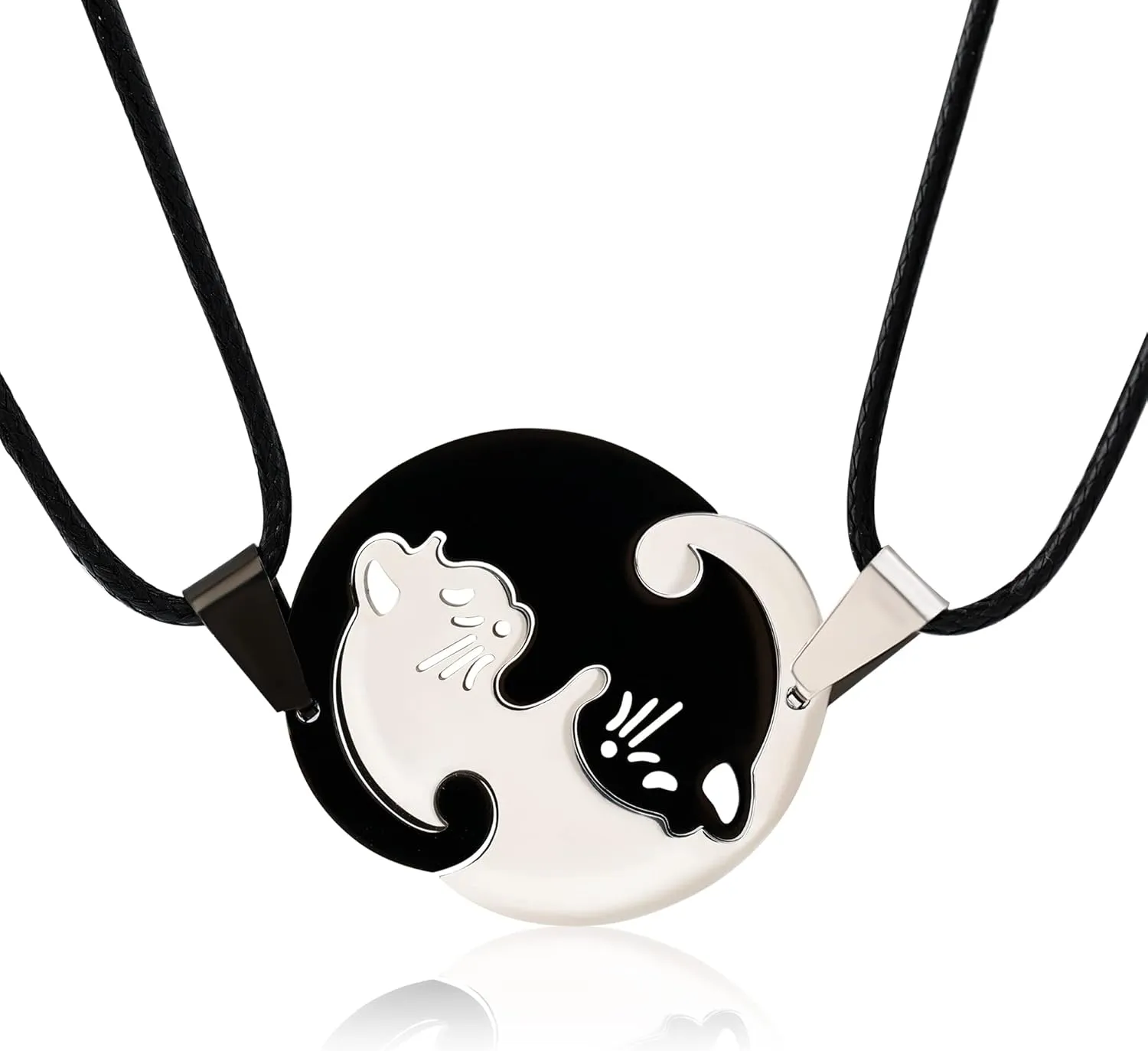 MISS RIGHT Matching Cat Yin Yang Necklace for Couples Women Men, Stainless Steel Puzzle Pet Dog BFF Necklaces for 2, Funny Cat Dog Lovers Gifts