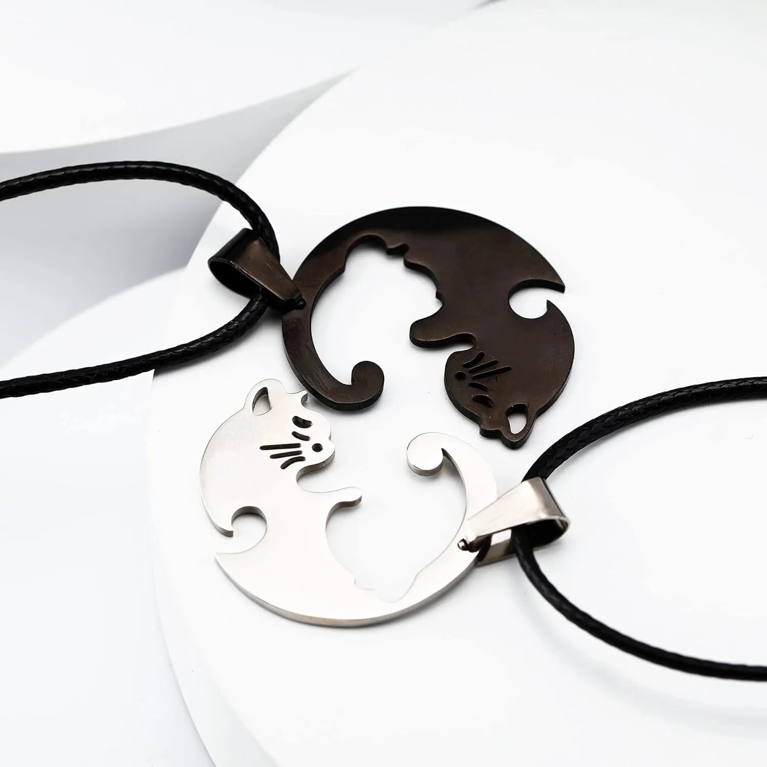 MISS RIGHT Matching Cat Yin Yang Necklace for Couples Women Men, Stainless Steel Puzzle Pet Dog BFF Necklaces for 2, Funny Cat Dog Lovers Gifts