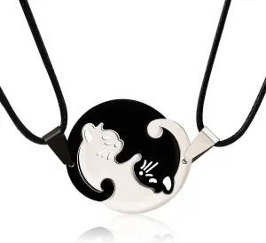 MISS RIGHT Matching Cat Yin Yang Necklace for Couples Women Men, Stainless Steel Puzzle Pet Dog BFF Necklaces for 2, Funny Cat Dog Lovers Gifts