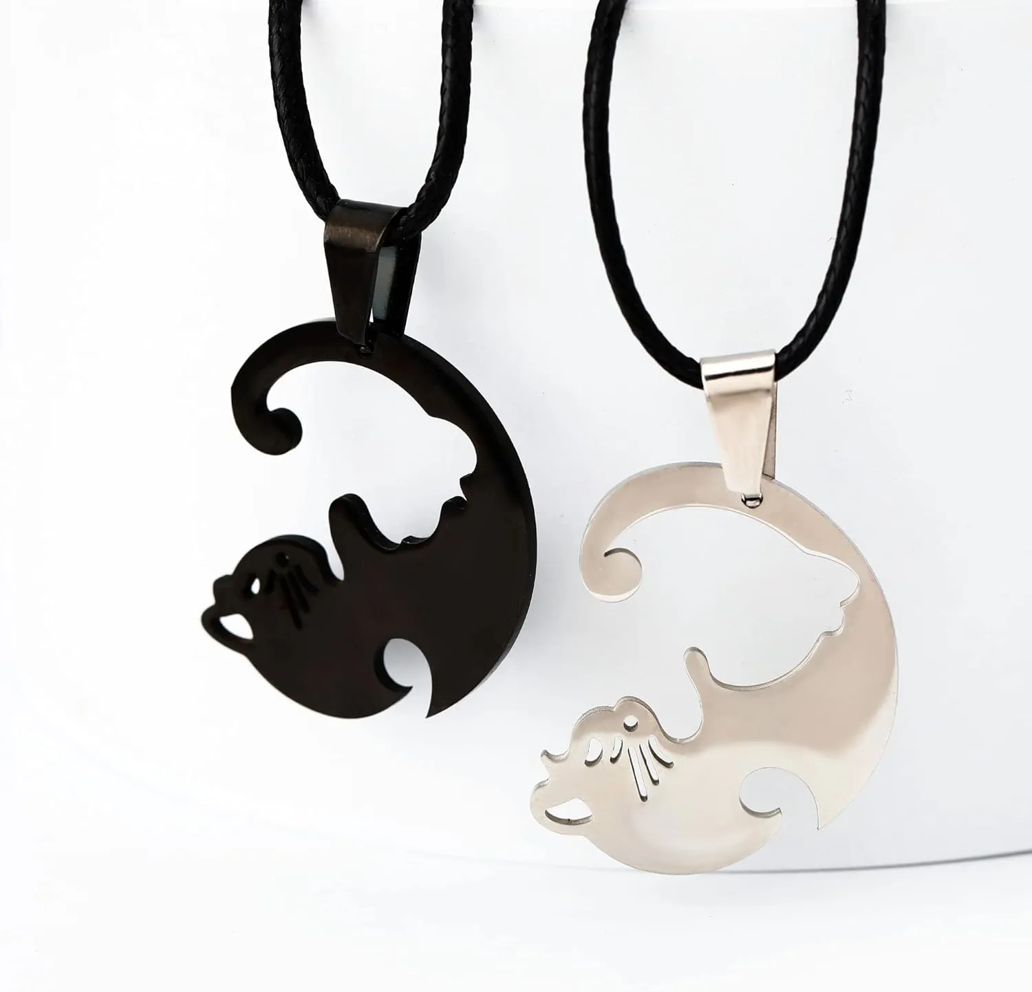 MISS RIGHT Matching Cat Yin Yang Necklace for Couples Women Men, Stainless Steel Puzzle Pet Dog BFF Necklaces for 2, Funny Cat Dog Lovers Gifts