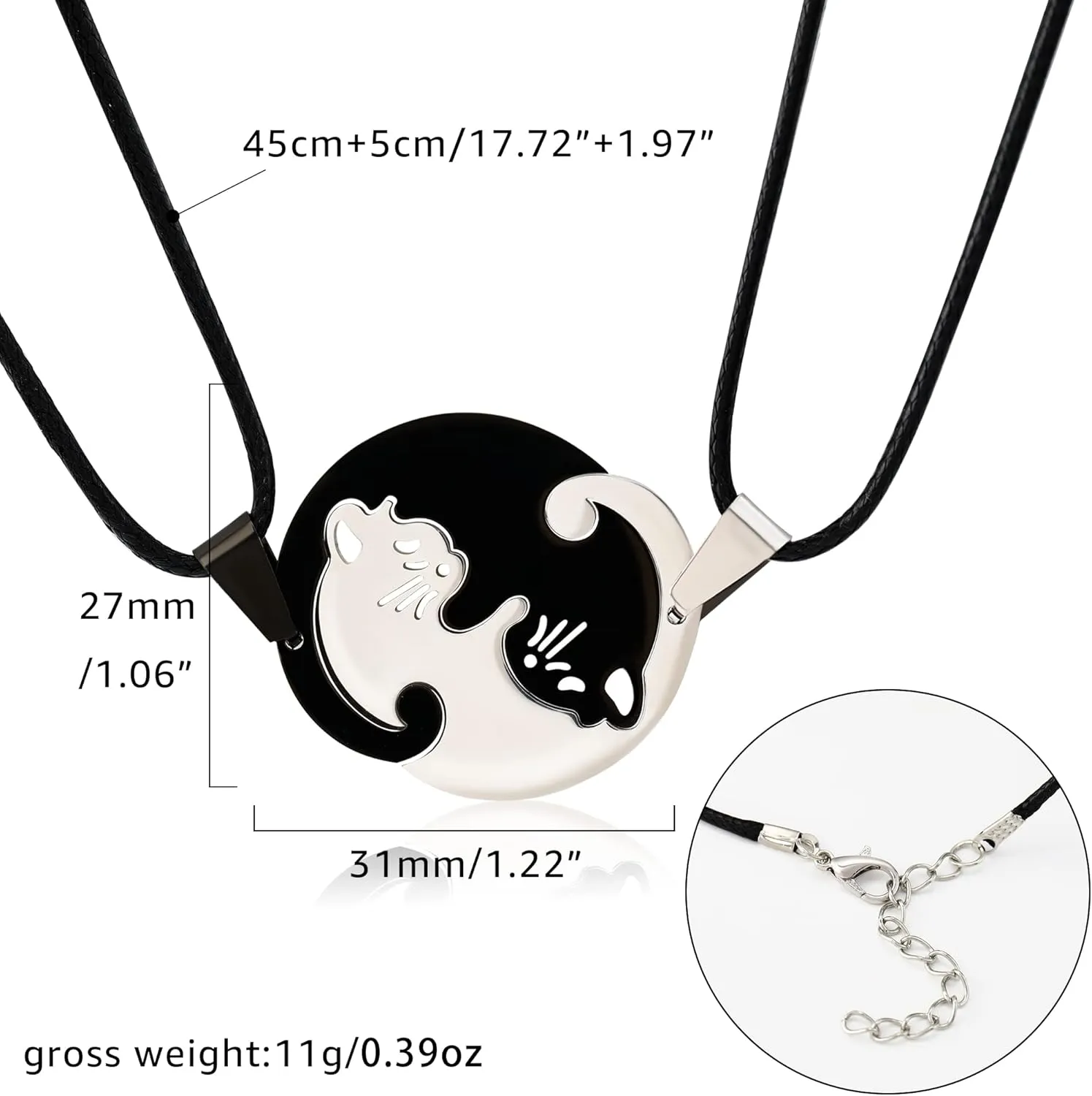 MISS RIGHT Matching Cat Yin Yang Necklace for Couples Women Men, Stainless Steel Puzzle Pet Dog BFF Necklaces for 2, Funny Cat Dog Lovers Gifts
