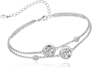 Moissanite Bracelets for Women, 925 Sterling Silver Plated 18K Gold, Dainty Link Bracelet, Valentine's day Birthday Jewellery Gift for Women Her