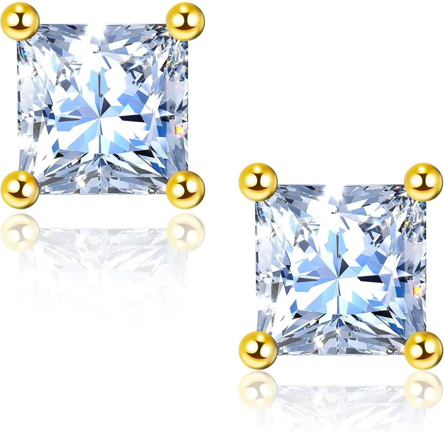 Moissanite Earrings for Men Women, 1~3ct D Color VVS1 Clarity Brilliant Round Princess Cut Lab Created Diamond Stud Earrings 18K Gold Plated S925 Sterling Silver Safety Screw back