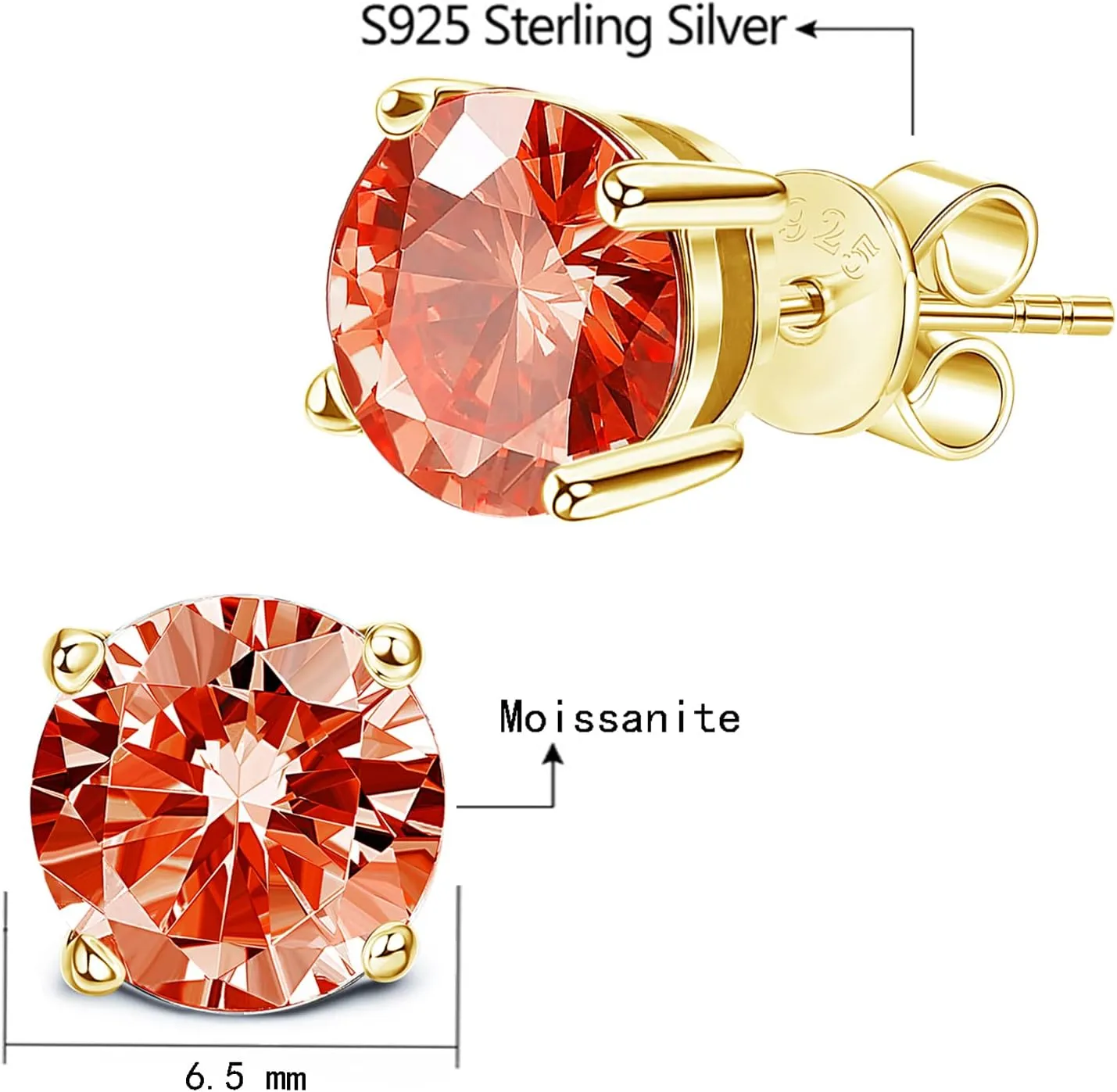 Moissanite Earrings2ct D Color VVS1 Clarity Solitaire Round Cut Earrings S925 Sterling Silver for Women Men Moissanite Stud Earrings