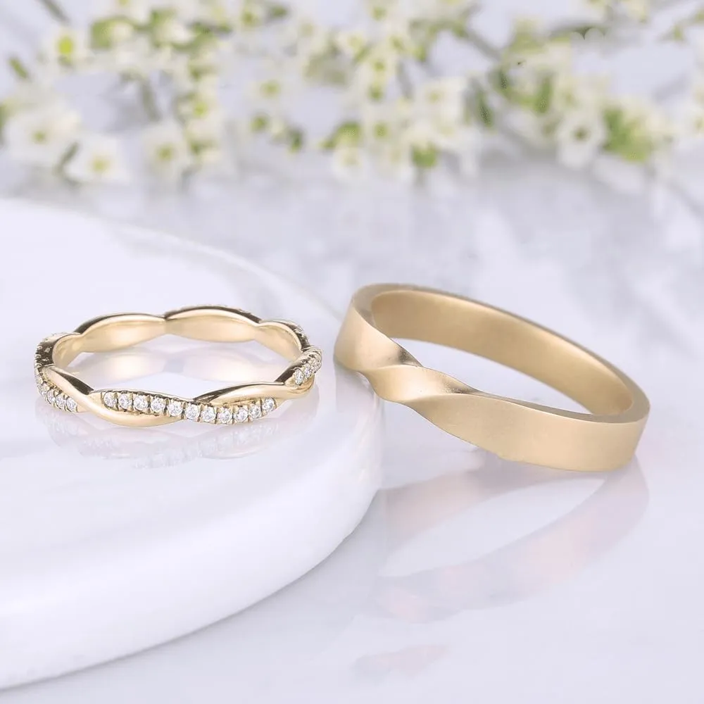Moissanite Infinity Couple Rings Set Unique Art Deco His And Her Wedding Ring Sets S925 10K 14K 18K Gold 2 pcs Matching Wedding Band Twig Stacking Anniversary Ring for Men Customized