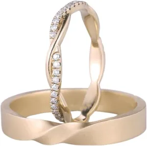 Moissanite Infinity Couple Rings Set Unique Art Deco His And Her Wedding Ring Sets S925 10K 14K 18K Gold 2 pcs Matching Wedding Band Twig Stacking Anniversary Ring for Men Customized
