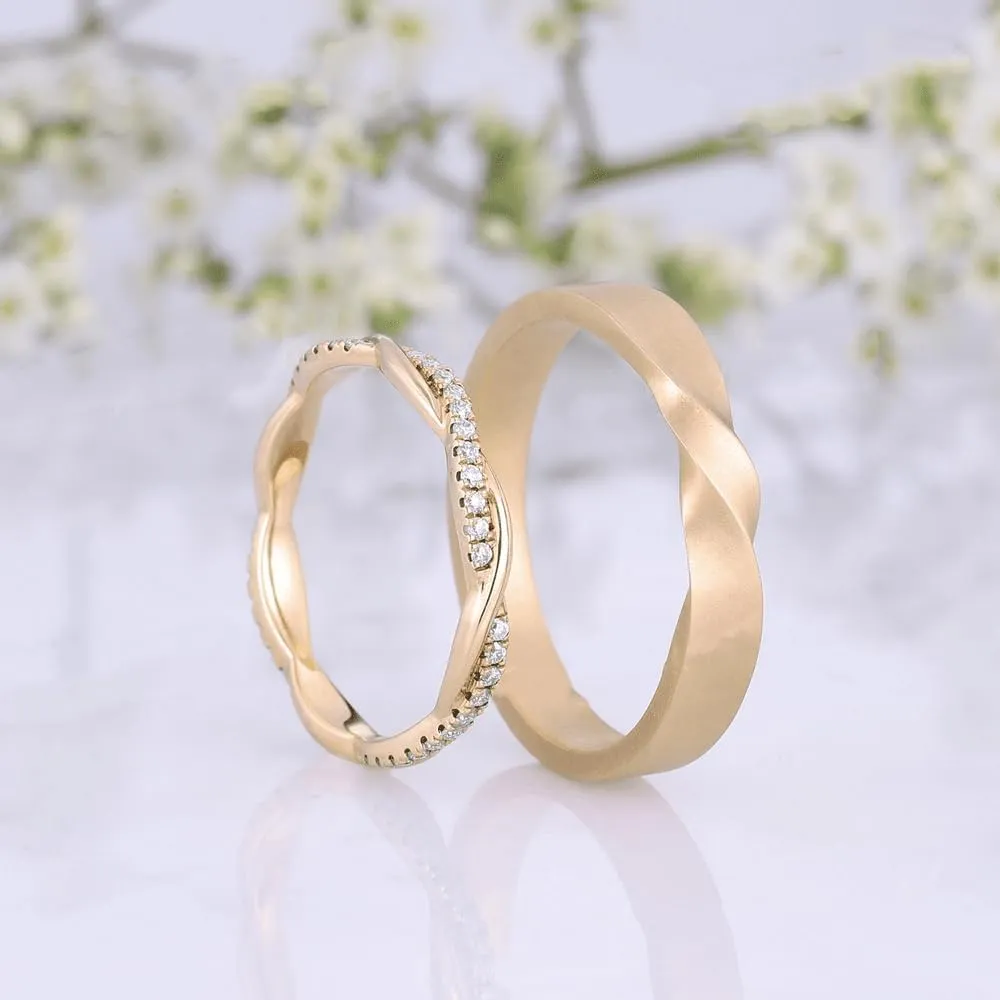 Moissanite Infinity Couple Rings Set Unique Art Deco His And Her Wedding Ring Sets S925 10K 14K 18K Gold 2 pcs Matching Wedding Band Twig Stacking Anniversary Ring for Men Customized