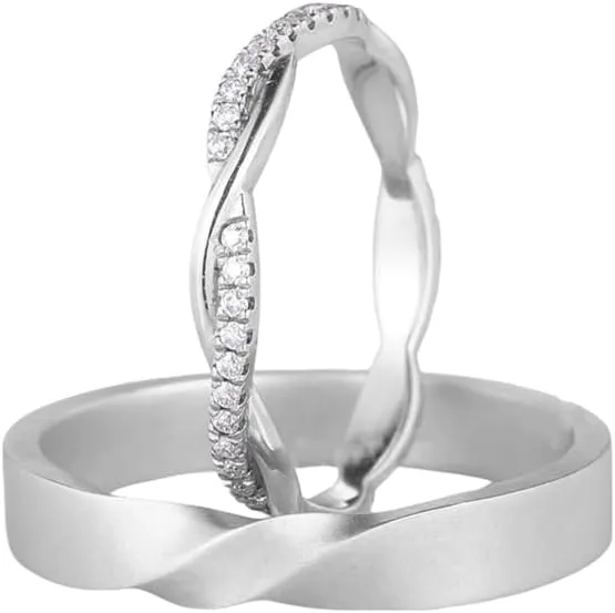 Moissanite Infinity Couple Rings Set Unique Art Deco His And Her Wedding Ring Sets S925 10K 14K 18K Gold 2 pcs Matching Wedding Band Twig Stacking Anniversary Ring for Men Customized