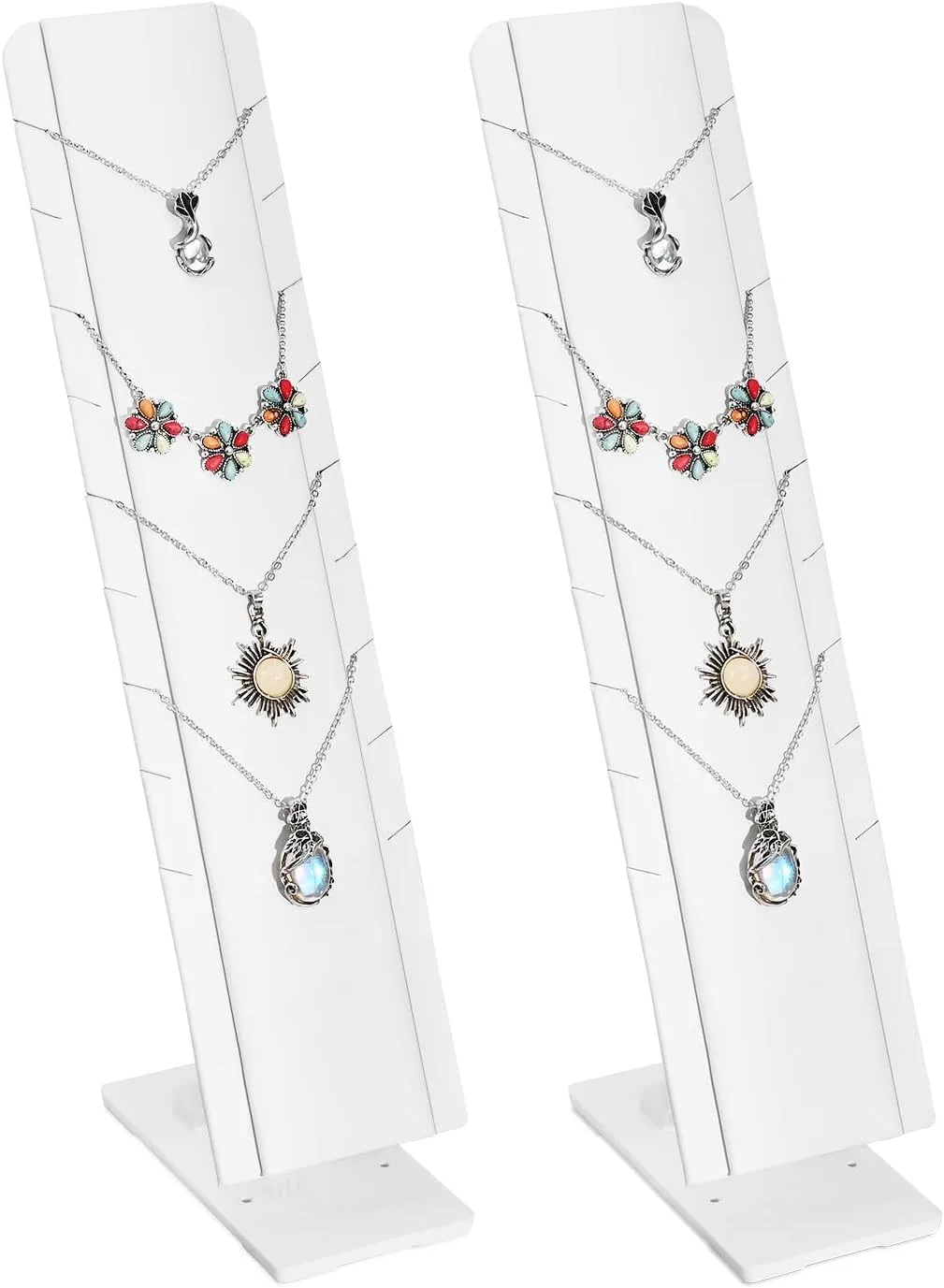 MOOCA 2 Pcs Set Multiple Pendant Necklace Display, Chain Display Stand, with Adjustable Stand for 9 necklaces, White Leatherette, 2.75 W x3.5 D x 12 H in
