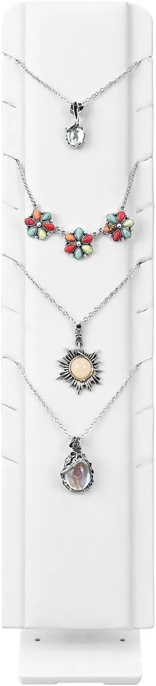 MOOCA 2 Pcs Set Multiple Pendant Necklace Display, Chain Display Stand, with Adjustable Stand for 9 necklaces, White Leatherette, 2.75 W x3.5 D x 12 H in