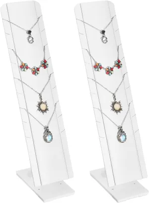 MOOCA 2 Pcs Set Multiple Pendant Necklace Display, Chain Display Stand, with Adjustable Stand for 9 necklaces, White Leatherette, 2.75 W x3.5 D x 12 H in