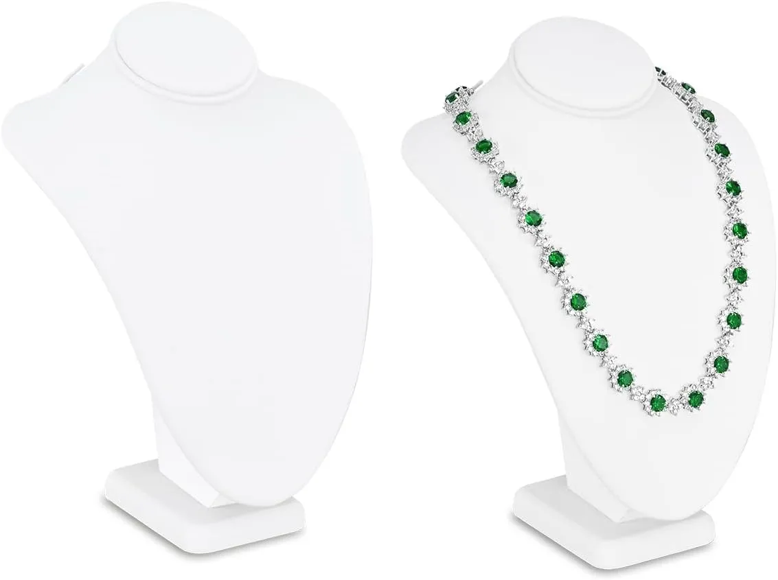 MOOCA 2 Pcs Small Necklace Chain Jewelry Bust Display Holder Stand, Necklaces Display Mannequin, Jewelry Bust Stand 7 1/4 in H, White Leatherette