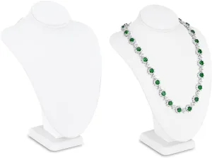 MOOCA 2 Pcs Small Necklace Chain Jewelry Bust Display Holder Stand, Necklaces Display Mannequin, Jewelry Bust Stand 7 1/4 in H, White Leatherette