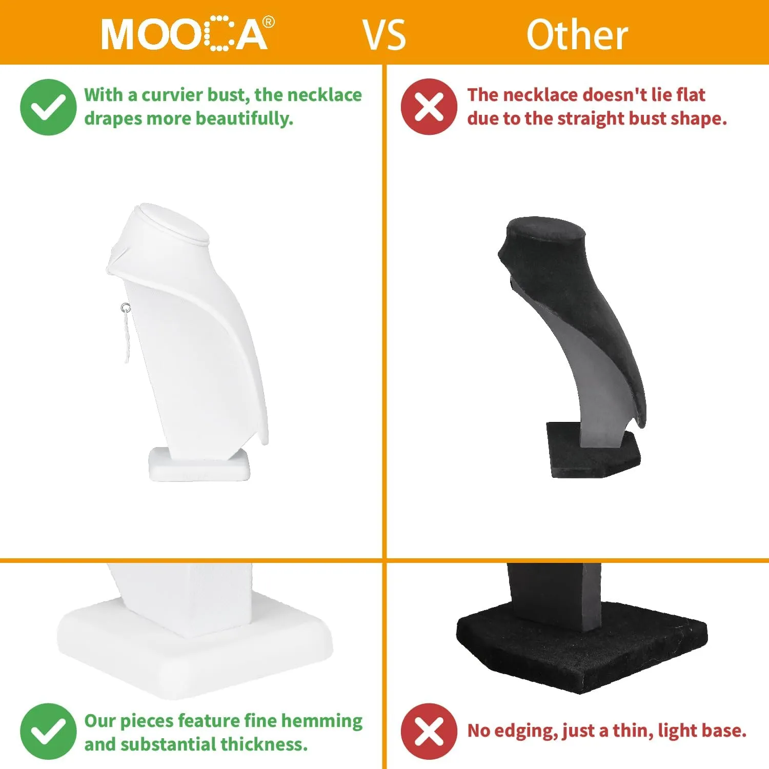 MOOCA 2 Pcs Small Necklace Chain Jewelry Bust Display Holder Stand, Necklaces Display Mannequin, Jewelry Bust Stand 7 1/4 in H, White Leatherette