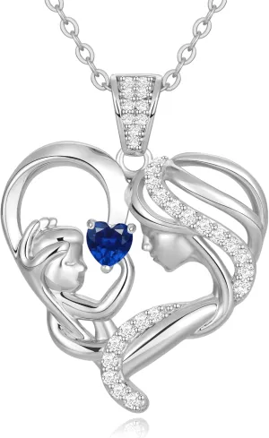 Mothers Day Gifts for Mom Wife Her Grandma, S925 Sterling Silver Birthstone Necklaces Jewelry for Women, Mother's Day Love Heart Pendant Necklace for Anniversary Birthday Christmas Day