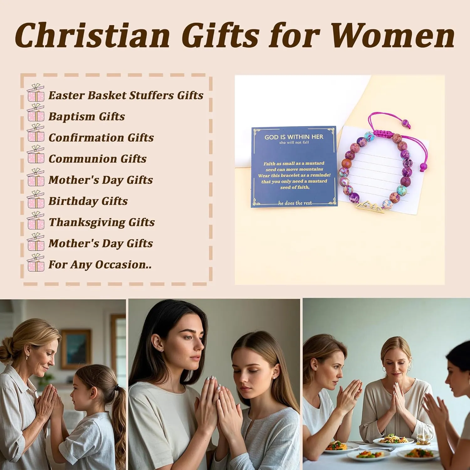 Mountains-Mustard Seed Bracelets for Women Faith Mustard Seed Jewelry Christian Easter Religious Confirmation Gifts for Teen Daughter Niece