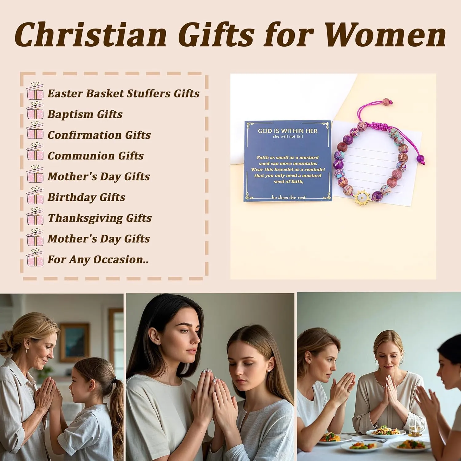 Mountains-Mustard Seed Bracelets for Women Faith Mustard Seed Jewelry Christian Easter Religious Confirmation Gifts for Teen Daughter Niece