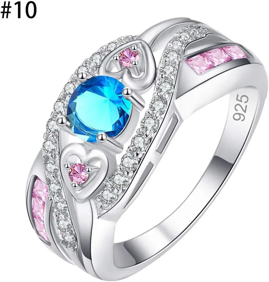 Multicolored Zirconia Plated Silver and Silver Ring Amethyst Ring Couple Ring Real Rings (Blue, 8)