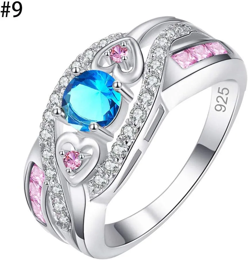 Multicolored Zirconia Plated Silver and Silver Ring Amethyst Ring Couple Ring Real Rings (Blue, 8)