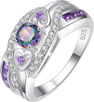 Multicolored Zirconia Plated Silver and Silver Ring Amethyst Ring Couple Ring Size 5 Rings for Women Set (Multicolor, 7)