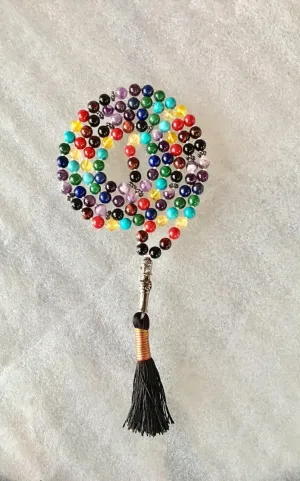 Natural 7 Chakra 8mm 108 Mala Beads, Spiritual, Meditation Beads, Reiki, Japa Mala, Buddhist Prayer Beads, Yoga Bracelet, healing beads LKMALA-RRGU-1771
