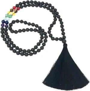 Natural 7 chakras, lava 8mm 108 Mala Beads, Spiritual, Meditation Beads, Reiki, Japa Mala, Buddhist Prayer Beads, Yoga Bracelet, healing beads LKMALA-RRGU-1936