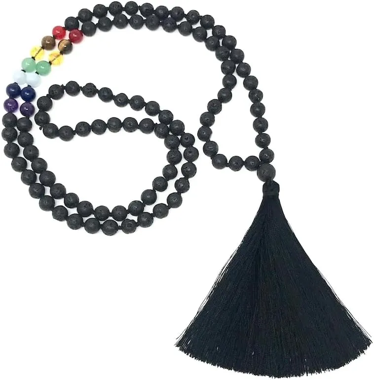 Natural 7 chakras, lava 8mm 108 Mala Beads, Spiritual, Meditation Beads, Reiki, Japa Mala, Buddhist Prayer Beads, Yoga Bracelet, healing beads LKMALA-RRGU-1936