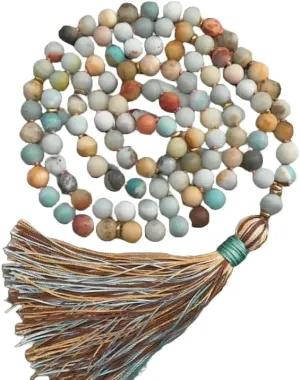 Natural Amazonite 8mm 108 Mala Beads, Spiritual, Meditation Beads, Reiki, Japa Mala, Buddhist Prayer Beads, Yoga Bracelet, healing beads LKMALA-RRGU-242