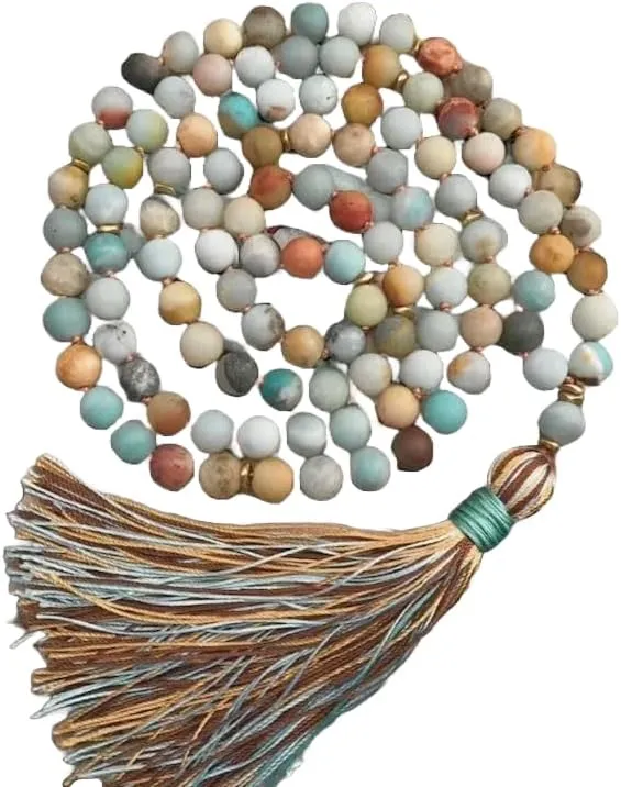 Natural Amazonite 8mm 108 Mala Beads, Spiritual, Meditation Beads, Reiki, Japa Mala, Buddhist Prayer Beads, Yoga Bracelet, healing beads LKMALA-RRGU-242