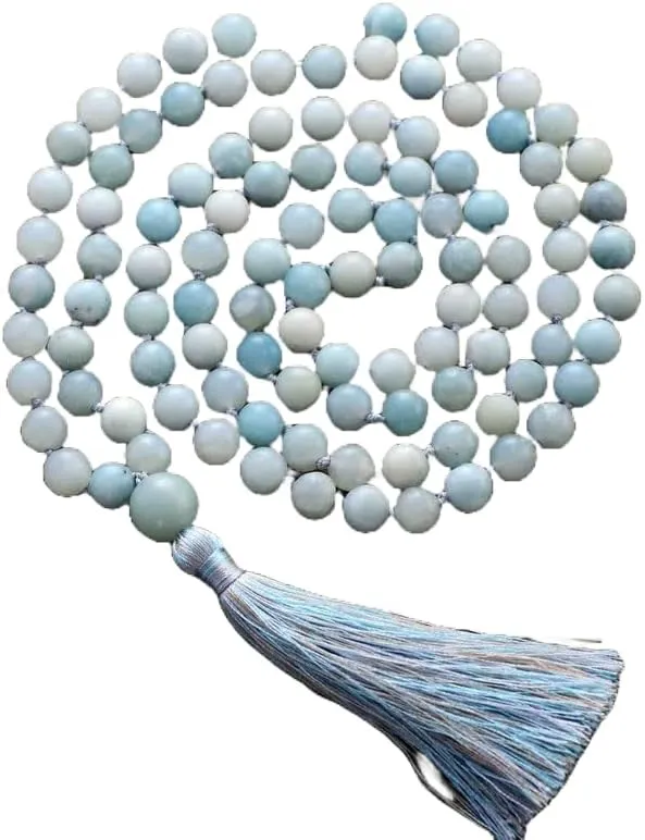 Natural Amazonite 8mm 108 Mala Beads, Spiritual, Meditation Beads, Reiki, Japa Mala, Buddhist Prayer Beads, Yoga Bracelet, healing beads LKMALA-RRGU-3189