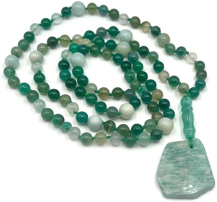 Natural AVENTURINE, Green Agate, AMAZONITE 6,8mm 108 Mala Beads, Spiritual, Meditation Beads, Reiki, Japa Mala, Buddhist Prayer Beads, Yoga Bracelet, healing beads LKMALA-RRGU-2354