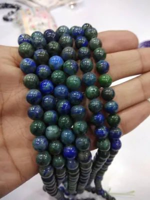 Natural Azurite 8mm 108 Mala Beads, Spiritual, Meditation Beads, Reiki, Japa Mala, Buddhist Prayer Beads, Yoga Bracelet, healing beads LKMALA-RRGU-1455
