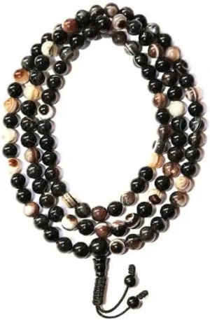 Natural Black Agate 8mm 108 Mala Beads, Spiritual, Meditation Beads, Reiki, Japa Mala, Buddhist Prayer Beads, Yoga Bracelet, healing beads LKMALA-RRGU-800