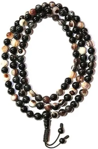 Natural Black Agate 8mm 108 Mala Beads, Spiritual, Meditation Beads, Reiki, Japa Mala, Buddhist Prayer Beads, Yoga Bracelet, healing beads LKMALA-RRGU-800