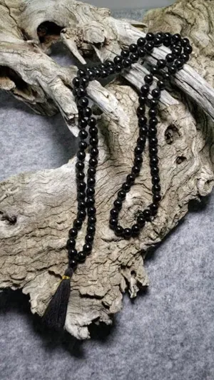 Natural Black Onyx 8mm 108 Mala Beads, Spiritual, Meditation Beads, Reiki, Japa Mala, Buddhist Prayer Beads, Yoga Bracelet, healing beads LKMALA-RRGU-403