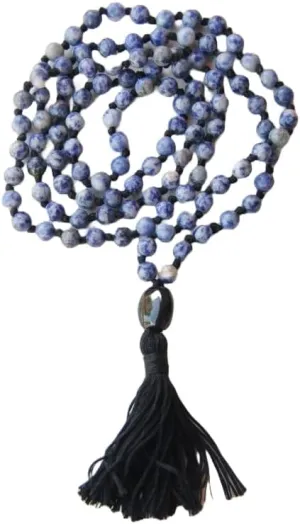 Natural Blue Agate 8mm 108 Mala Beads, Spiritual, Meditation Beads, Reiki, Japa Mala, Buddhist Prayer Beads, Yoga Bracelet, healing beads LKMALA-RRGU-2569