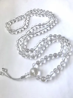 Natural Clear Quartz 8mm-12mm 108 Mala Beads, Spiritual, Meditation Beads, Reiki, Japa Mala, Buddhist Prayer Beads, Yoga Bracelet, healing beads LKMALA-RRGU-1002