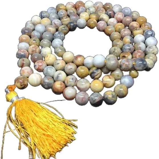 Natural Crazy Lace Agate 8mm 108 Mala Beads, Spiritual, Meditation Beads, Reiki, Japa Mala, Buddhist Prayer Beads, Yoga Bracelet, healing beads LKMALA-RRGU-298, 34 inch