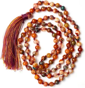 Natural Fire Agate 8mm 108 Mala Beads, Spiritual, Meditation Beads, Reiki, Japa Mala, Buddhist Prayer Beads, Yoga Bracelet, healing beads LKMALA-RRGU-3151
